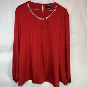 Liz Claiborne Shirt Blouse Womens XL XLarge Long Sleeve Jeweled Neckline Holiday